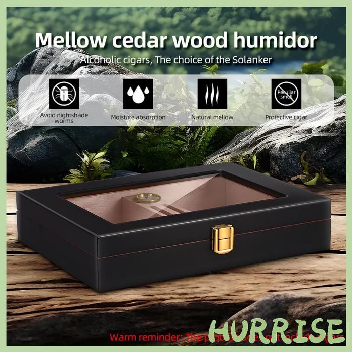 Humidor Cigare Humidificateur à Cigares PIPITA - Boîte Rangement Verre Trempé 25-50 Cigares - Hygromètre Inclus - Rouge Cave A Cigare