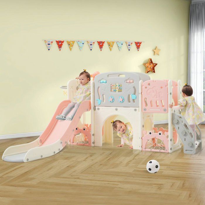 Toboggan 6 En 1 Pour Bébé Et Tout-petit - Avec Balançoire, Panier De Basket, échelle, Jeu Intérieur/extérieur