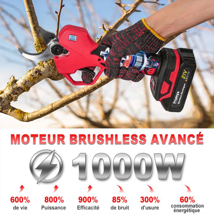 Sécateur électrique Sans Fil 50mm - 2 Batteries 2000mAh, Moteur Sans Balais 800W, Lame SK7, écran LCD | Professionnel Jardinage, Arbres Fruitiers - 8