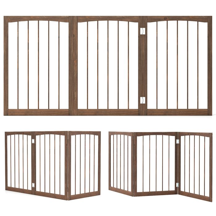 Comparer les prix de Barrière pour Animaux Pliable à 3 Panneaux de 76 CM COSTWAY en Bois pour Portes Intérieures Couloirs Escaliers Porche Marron
