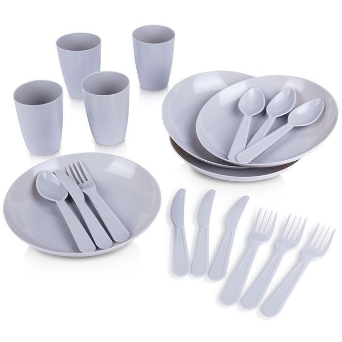 Ensemble de vaisselle de pique-nique - VILDE - 20 pièces - Sans BPA - Réutilisable - Jasnoszary - Léger