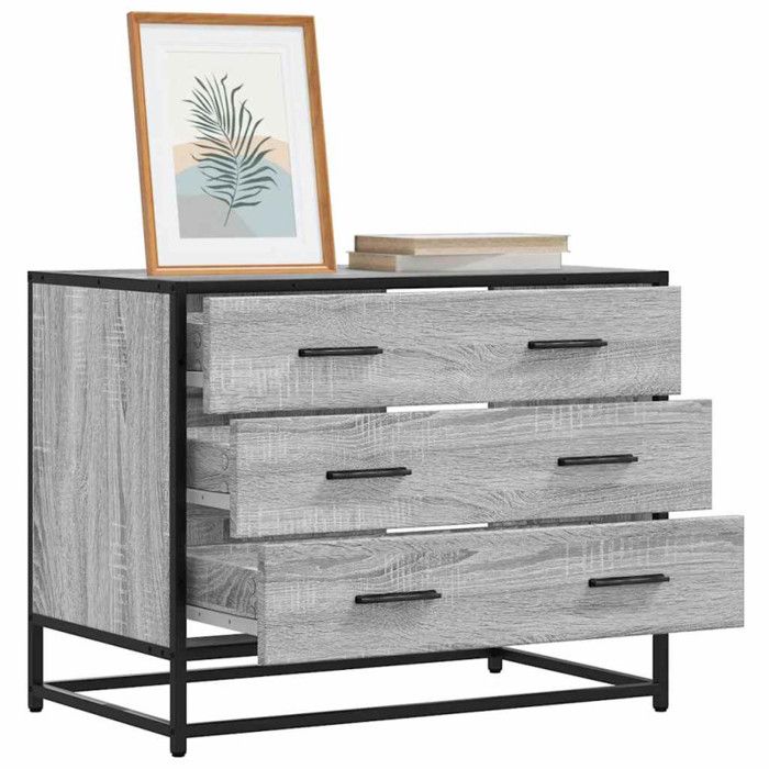 Commode - Sonoma gris - 3 tiroirs - Bois dingénierie - Style industriel