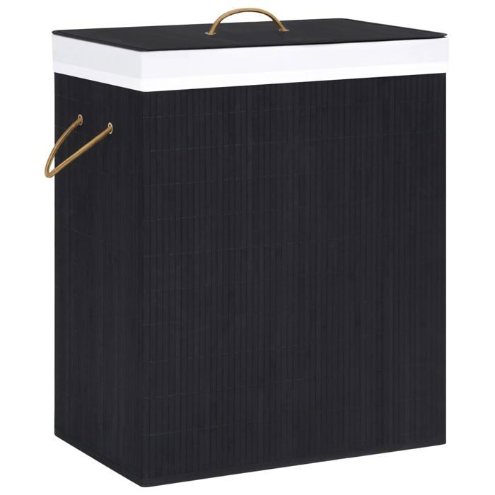 Panier à linge en bambou - vidaXL - 100 L - Noir - 52x32x625 cm - 2 sections - Doublure amovible - Poignées - Pliable