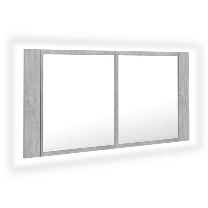 Armoire de salle de bain à miroir LED - vidaxl - Gris béton - 90x12x45 cm - Lumière RVB - Bois dingénierie - Acrylique