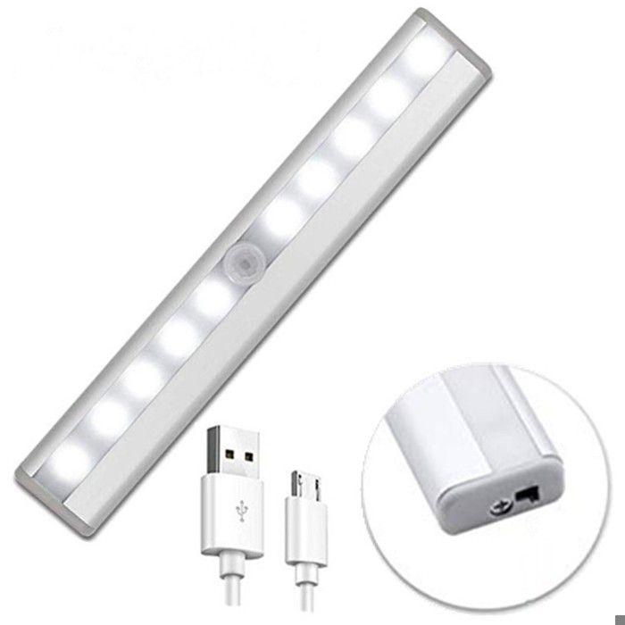 Lampe de placard LED rechargeable 10 LED avec détecteur de mouvement veilleuse sans fil rechargeable par USB (lot de 3)