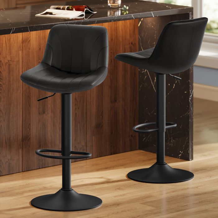 Tabourets de Bar, Lot de 2, Siège Pivotant à Hauteur Réglable, Matelassé, avec Dossier et Repose-Pieds, Noir d'encre | Leroy Merlin