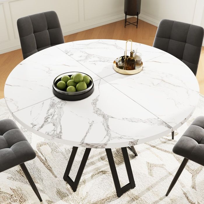 MODENUIT Table de salle à manger 100x100x76 cm avec ronde étagère sous la table pieds en métal réglables MDF Blanc et noir