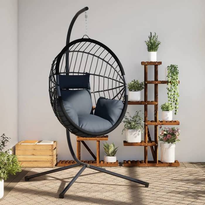 En solde Chaise suspendue - BURKE - fauteuil œuf suspendu - en forme dœuf avec support anthracite J5854