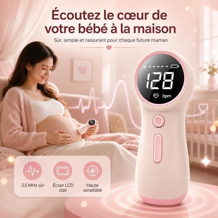 Babyphone sonore haute sensibilité 2.5MHz avec Écran LCD Foetal Écouter Moniteur de Battements Portable Kit Gel Inclus