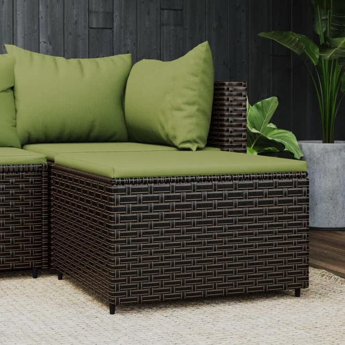 Repose-pied de jardin en résine tressée - vidaXL - Coussin vert - 55x55x31 cm - Résine tressée - Acier enduit de poudre