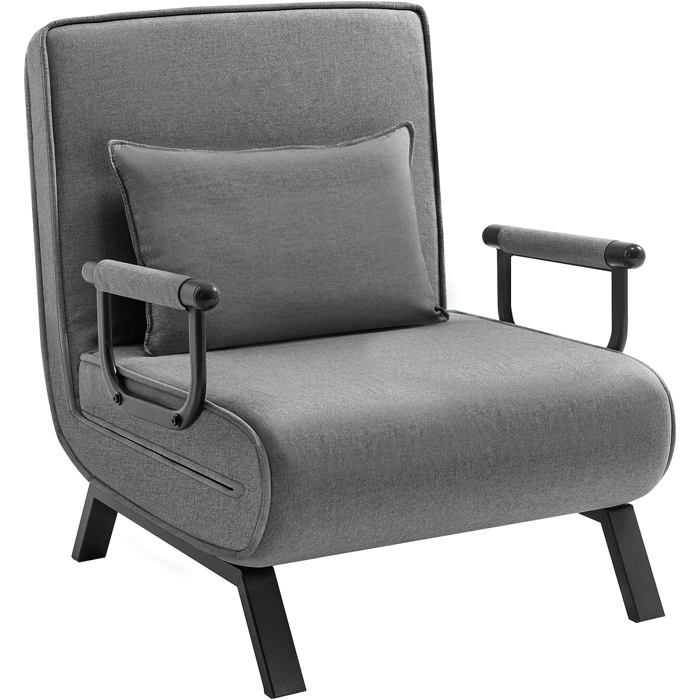 Fauteuil-lit convertible gris foncé - WOLTU - Convertible 3 en 1 - Dossier réglable en 5 positions - Housse en lin