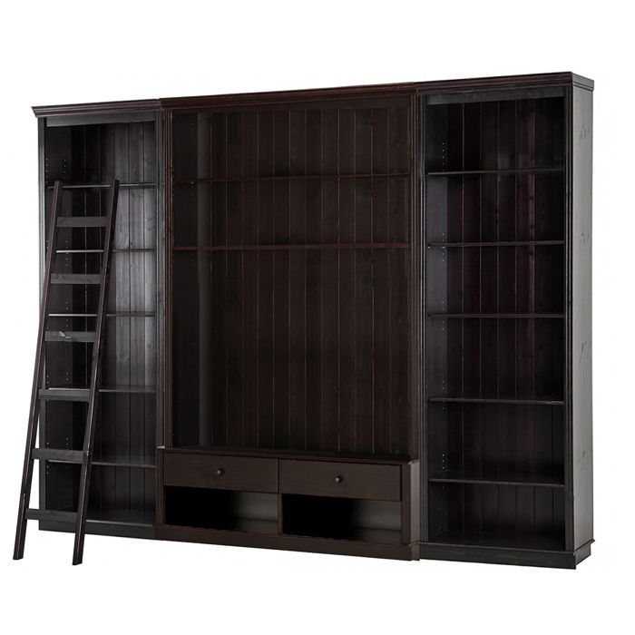 Anita-bibliothèque A Avec Meuble TV Bas En Pin Brun Foncé Anita-bibliothèque A Avec Meuble TV Bas En Pin Brun Foncé