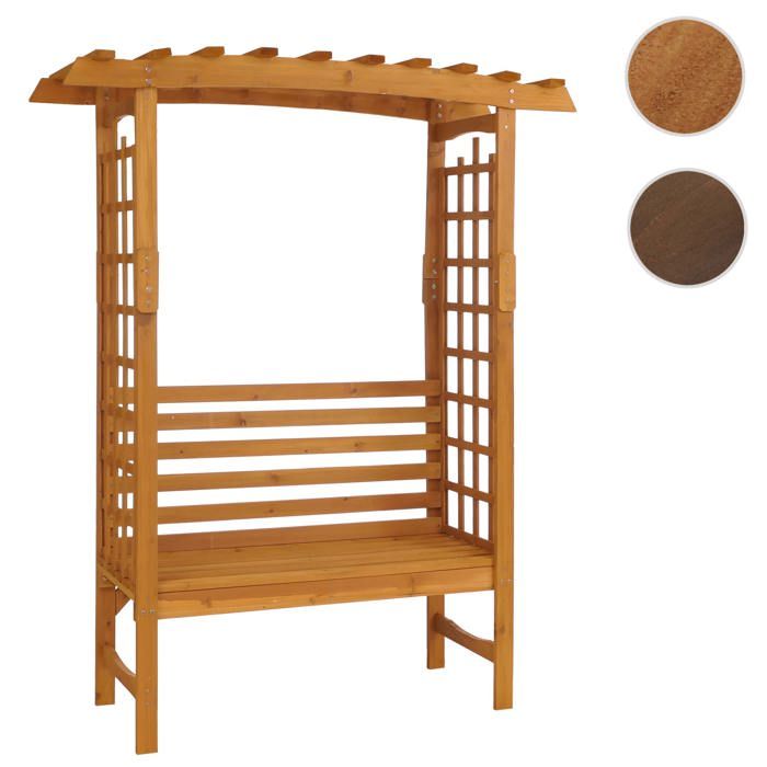 Arche à roses avec banc HWC-Q21 arche de jardin tuteur banc de jardin en bois certifié MVG 201 x 160 x 60 cm ~ naturel