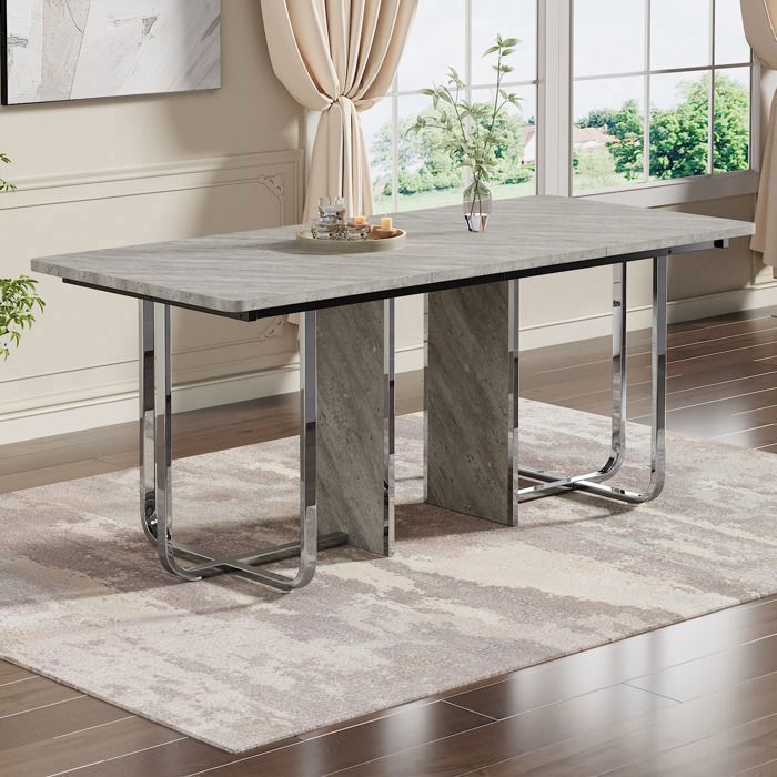 Table à manger grise 180 × 80 cm en MDF avec pieds en métal