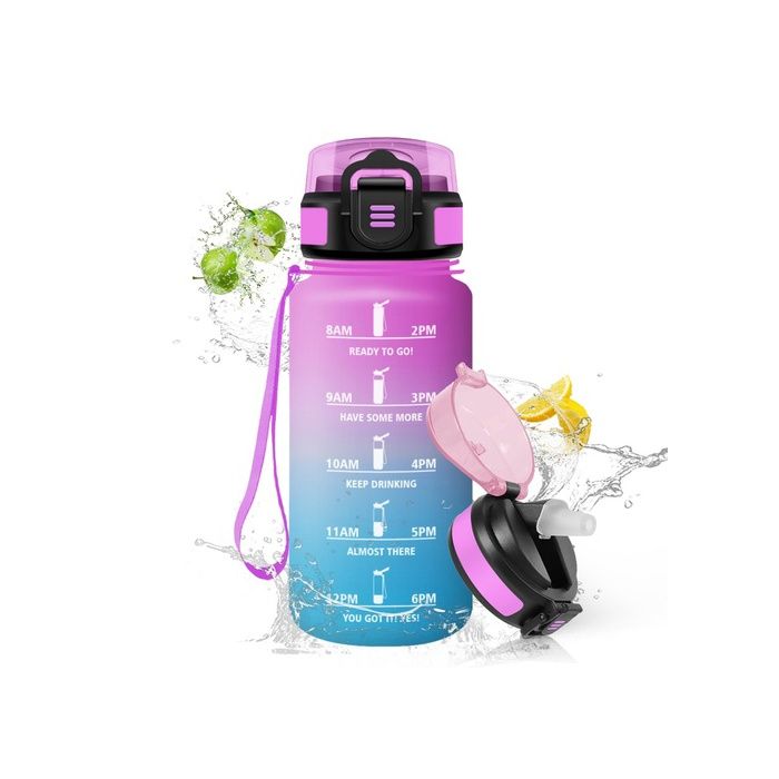 Gourde Paille Gourde 500ml s BPA & Étanches Bouteille Motivation Bouteille deau Avec Rose Cyan - 500 rose cyan - 500 ml GOURDE