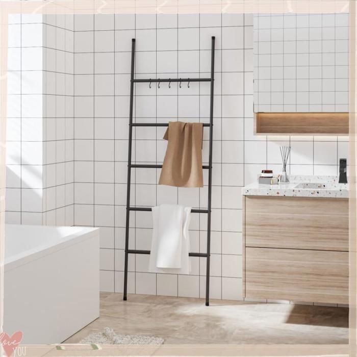 Porte-serviettes échelle sur pied - VINGVO - Échelle à 5 niveaux - Noir - Fer - 58 x 175 cm