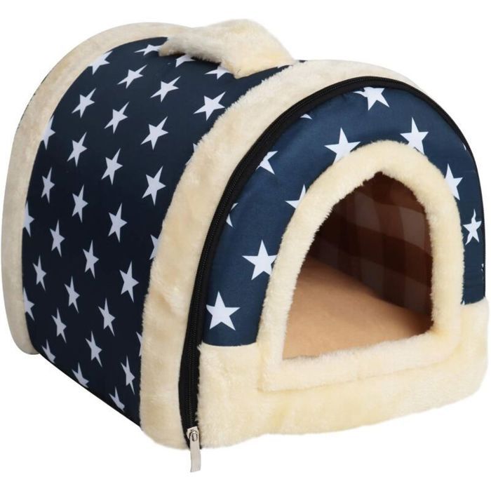 Niche et canapé-lit pour animaux de compagnie pliable antidérapant doux et confortable pour lhiver (M bleu)