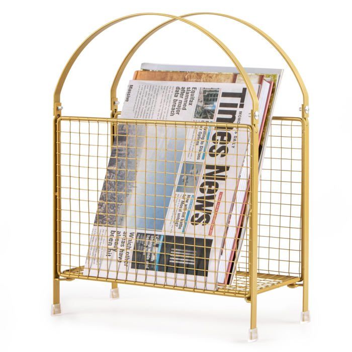 PUERSI Porte Revues Autonome - Design Moderne De Sac À Main Organisateur De Magazines En Métal Pour Livres Journaux Vinyles (Doré
