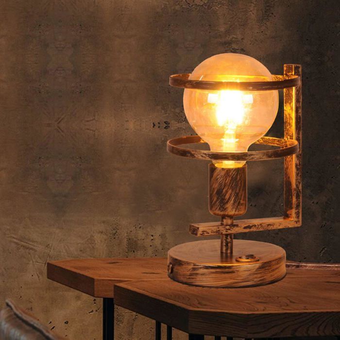 Lampe de table décorative Rétro Atmosphère Lampe Lampe de bureau en métal E27 Lampe Chevet de Nuit Abat-jour Chambre(No Bulb)