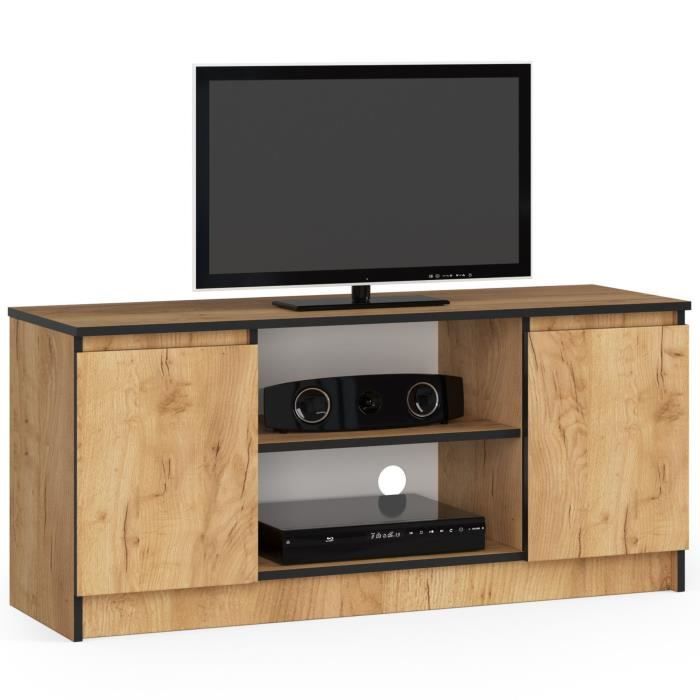 Meuble TV pour salon AKORD Chêne Craft 120 cm 2 portes façade Chêne Craft 2 étagères 120x40x55 cm