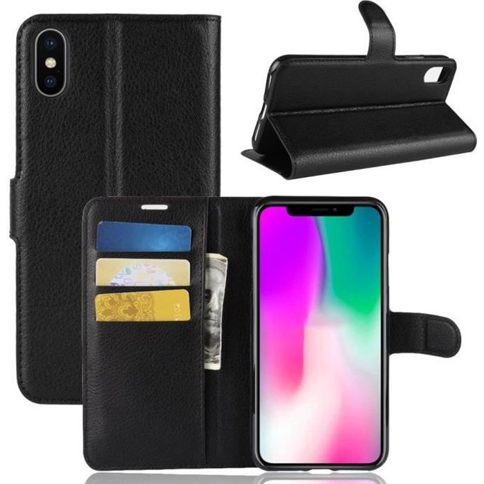 Coque iPhone XR 6.1 inch Vintage Flip Case Etui Portefeuille en Cuir PU et TPU Silicone avec Stand Support et Rangement Carte de Crédit Slot pour iPhone XR 6.1 inch-Rouge Noir 