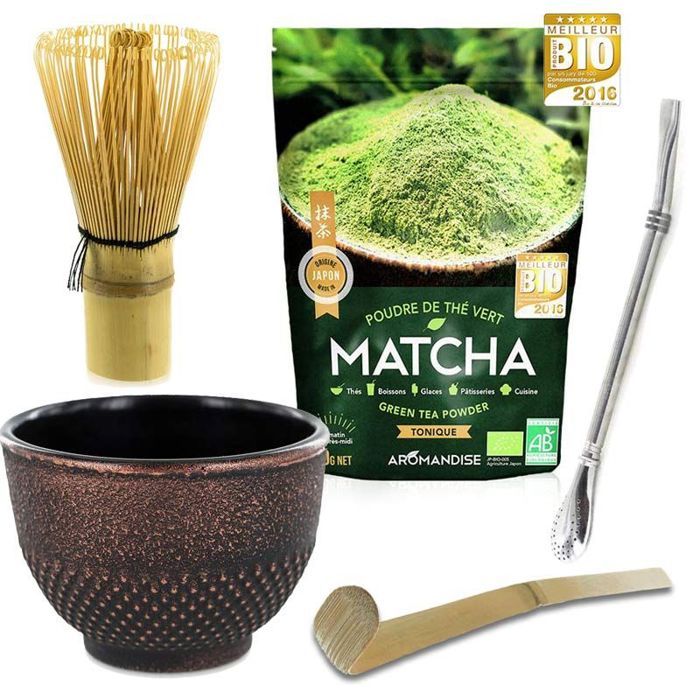 Kit Thé Matcha 5 Pièces - Fouet En Bambou, Cuillères Et Porte-brosse En Céramique Pour Préparer Un Matcha Mousseux à La Maison