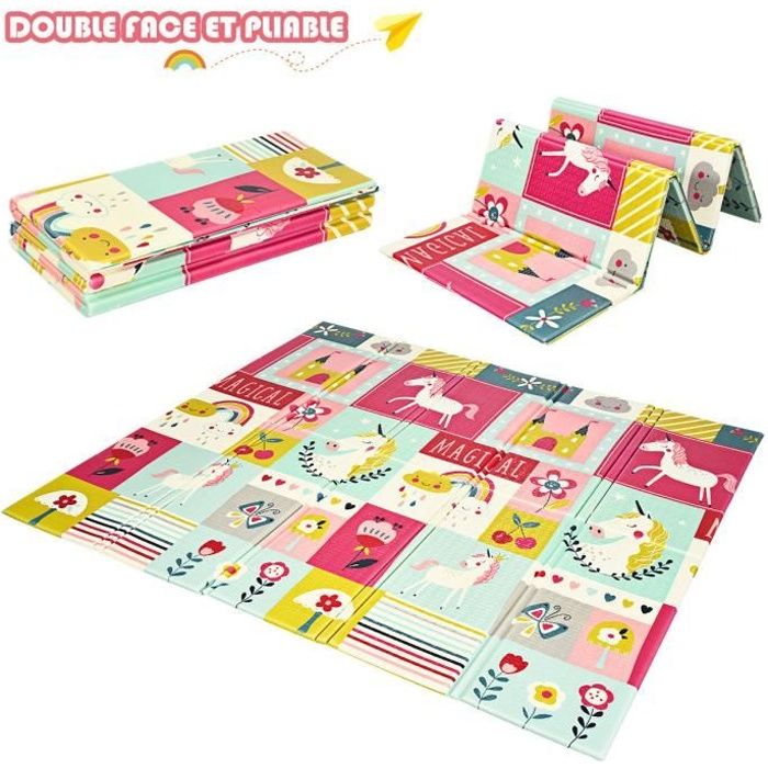 Costway Tapis De Jeu Pliable Pour Bebe 0x180x1 4cm Avec Image Licorne Et Poney En Mousse Xpe Non Toxique Antiderapant Double Face Cdiscount Puericulture Eveil Bebe