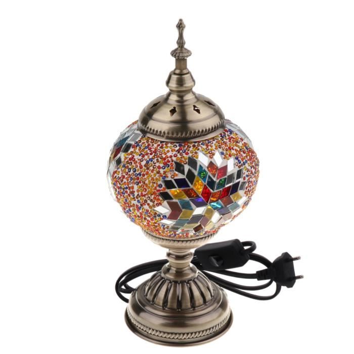 TURC Lampe fait main marocain table mosaïque verre coloré fond noir Multi