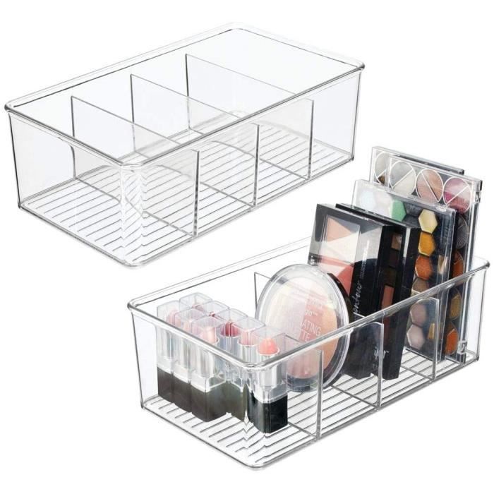 boîte à maquillage pratique à poignées chromées mDesign boîte à tiroirs organiseur de salle de bain en plastique à 5 compartiments couleur crème et transparent 