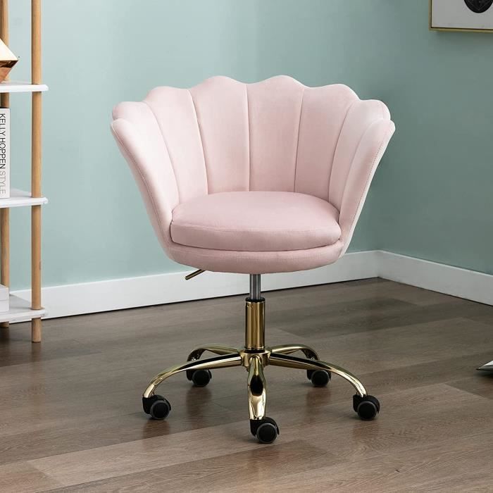 Chaise de bureau velours fauteuil bureau massant coussin lombaire intégré  hauteur réglable pivotante 360° rose poudré