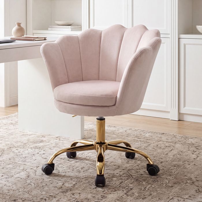 Wahson Chaise de Bureau Pivotante Fauteuil de Bureau réglable en Hauteur pour Chambre à Coucher et Coiffeuse Velours Rose Clair