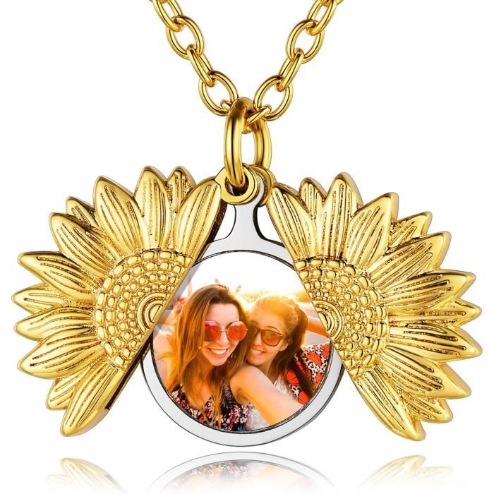 Collier Médaillon Personnalisable Silvercute - Argent Sterling 925, Chaîne 40/45/55 Cm, Pendentif Coeur/rond/ovale