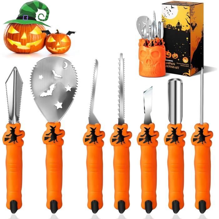 Kit De Sculpture De Citrouille Halloween - 13 Pièces Avec Pochoirs Et Outils En Acier Inoxydable - Pour Décorations Effrayantes