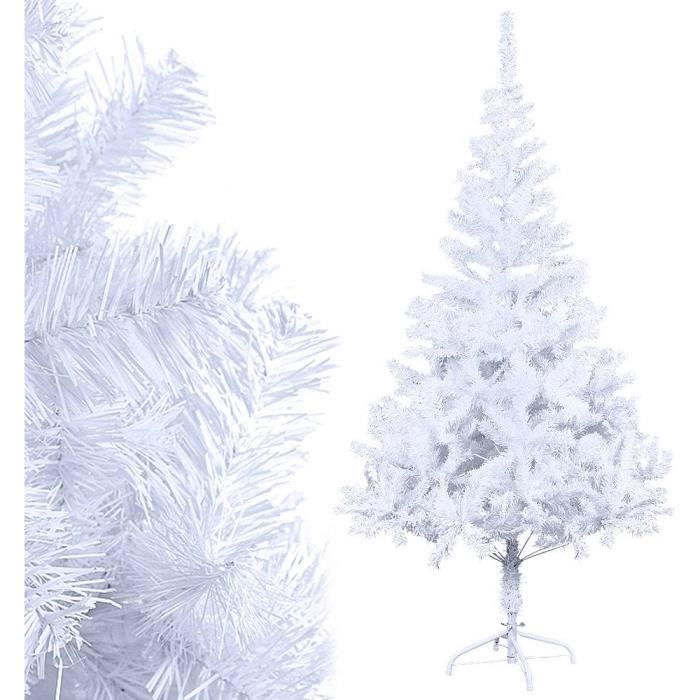 Sapin de Noël Artificiel en PVC 1,8 m Blanc Avec Base et Système