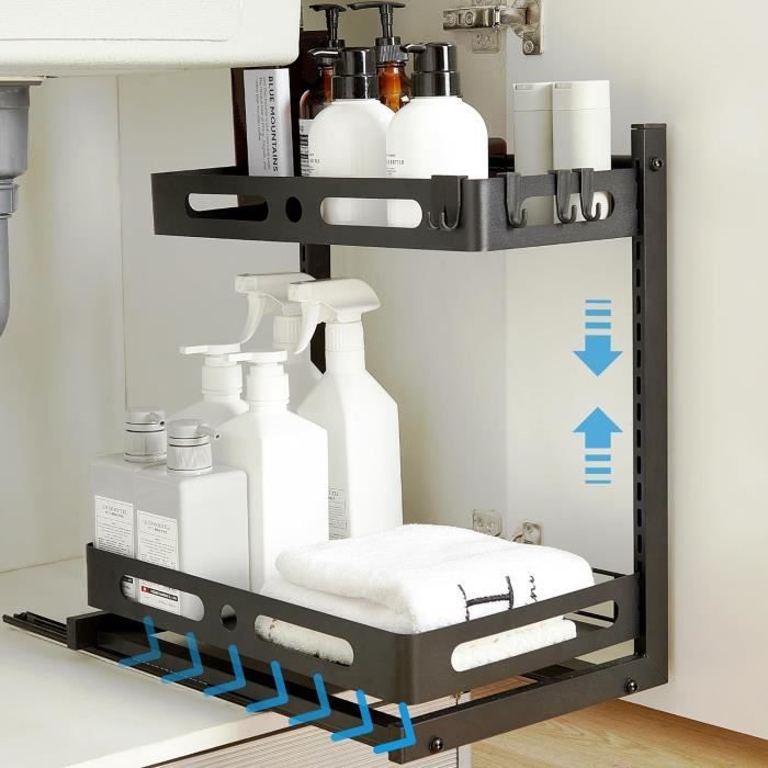 Rangeent Sous évier Au Design Unique Noir&ap; OR- Tiroir Coulissant- Solution De Rangeent