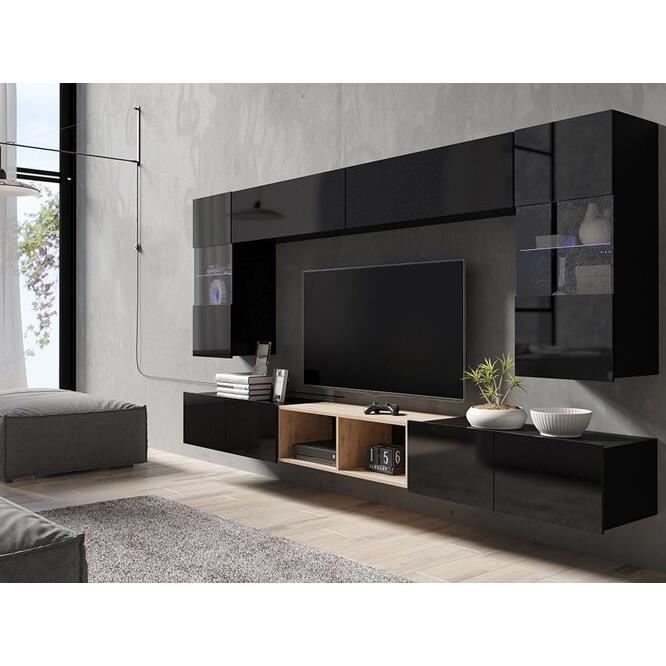 Rangement de salon - Providence - B142 - Noir - Avec table de TV - Pieds plastique Rangement de salon - Providence - B142 - Noir - Avec table de TV - Pieds plastique