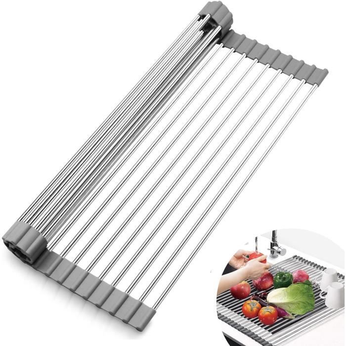 Égouttoir Télescopique En Acier Inoxydable Pour évier - 43x40 Cm - Roulable, Gain De Place, Multifonction - 13