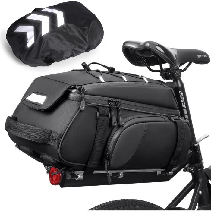 3 en 1 Sacoche Velo Porte Bagage Arriere 15L Sacoche Vélo Arrière Imperméable avec Housse de Pluie et Réfléchissante Sac à Vélo