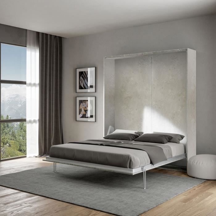 THERES Lit double escamotable vertical Gris 174x39xh210 cm