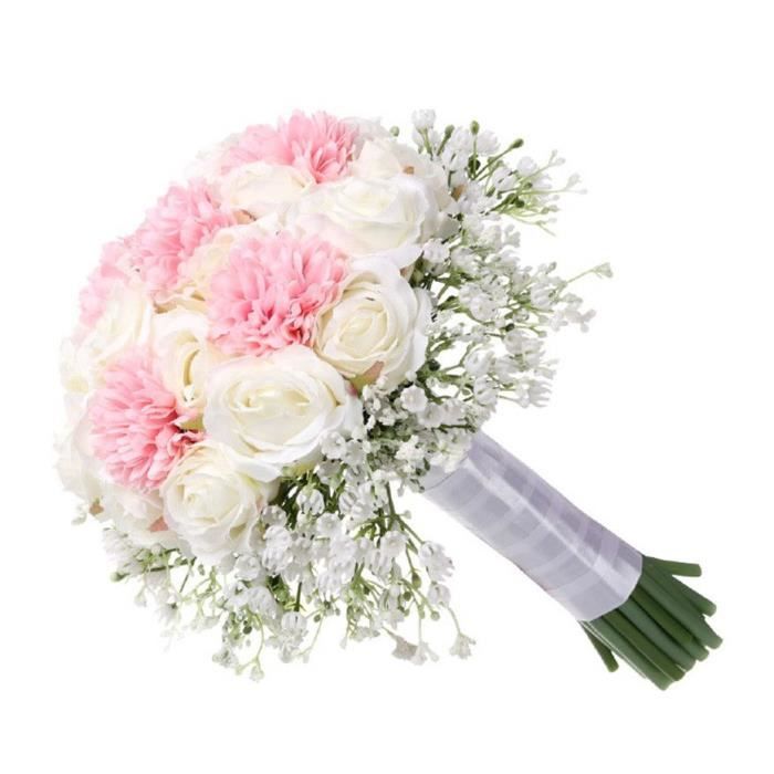Bouquet De Mariage Mariée De Fleurs Artificiell Rose Gypsophila. Blanc blanc  - Cdiscount Prêt-à-Porter