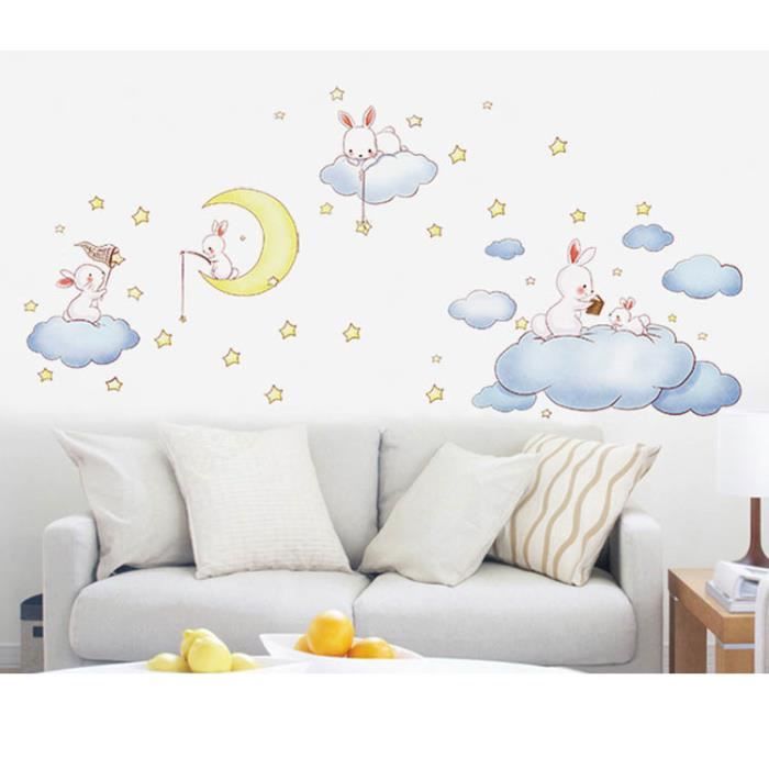 Xiangruifu Bande Dessinee Blanc Nuages Lapin Stickers Muraux Pour