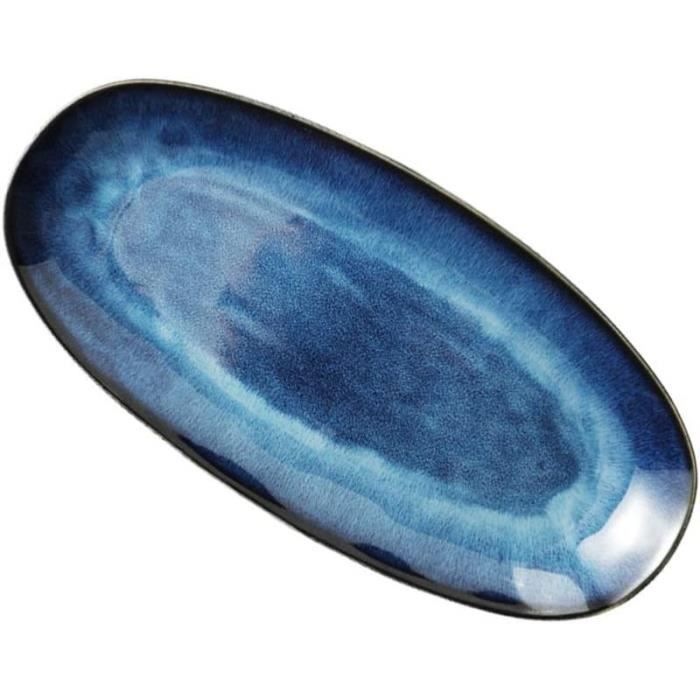 Paire De Grands Plats Creux De Service En Céramique En Forme De Poisson Bleu - Arts De La Table