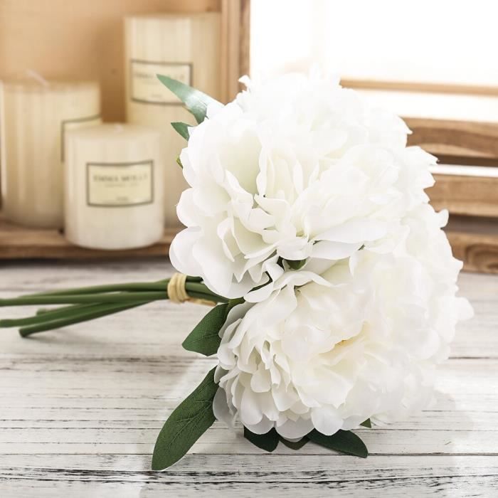 Bouquet de pivoines artificielles en soie blanche, 5 pièces, grandes fleurs  décoratives pour Table de mariage maison, [0C9EFAD] - Cdiscount Maison