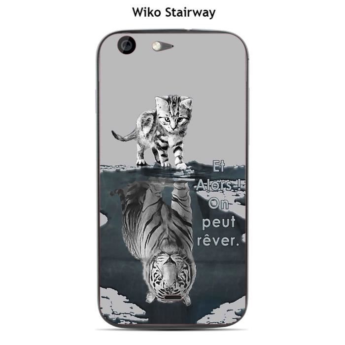 Coque Wiko Stairway Design Chat Tigre Blanc Fond Gris Et Alors Cdiscount Telephonie