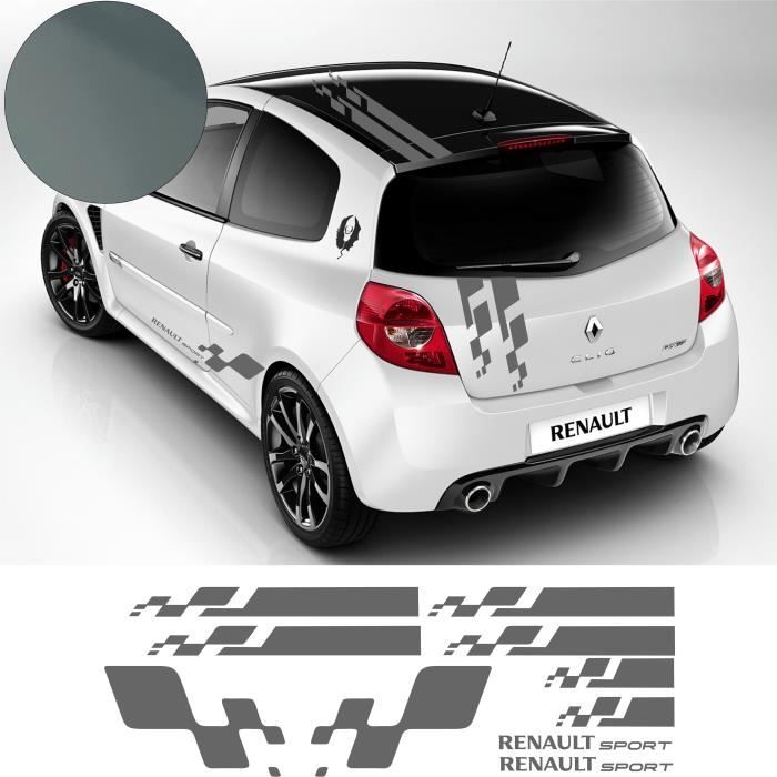 Renault Twingo CLIO MEGANE Bandes intégrales Gordini - GRIS - Kit Complet - Tuning Sticker Autocollant Graphic Decals