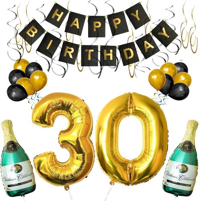 Belle Vous Lot De Decorations D Anniversaire 30 Ans Avec Ballons Et Banniere Happy Birthday Bouteilles De Champagne Gonflables Cdiscount Maison