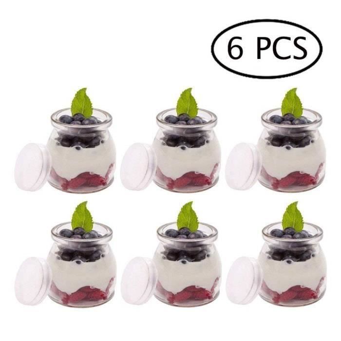 Pots de yaourt en verre 6pcs 200ml bocal en verre avec couvercles pots pour  yaourt crème dessert avec décor émoticône bocaux de yog - Cdiscount Maison
