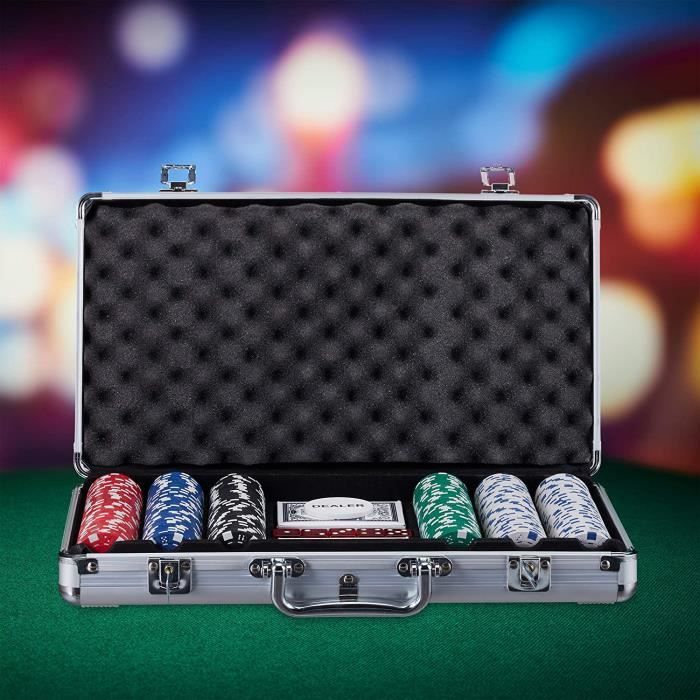 INGMA Set de Poker 300 jetons Laser Haute qualité avec étui en Aluminium 2 Jeux de Cartes 5 Dés