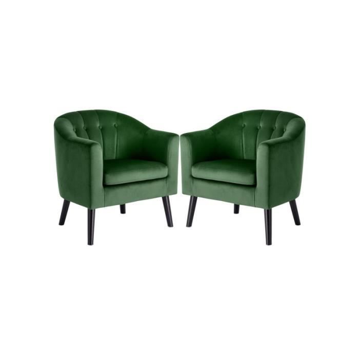 lot de 2 fauteuils rembourrés en velours 70 x 64 x 75 cm - vert foncé