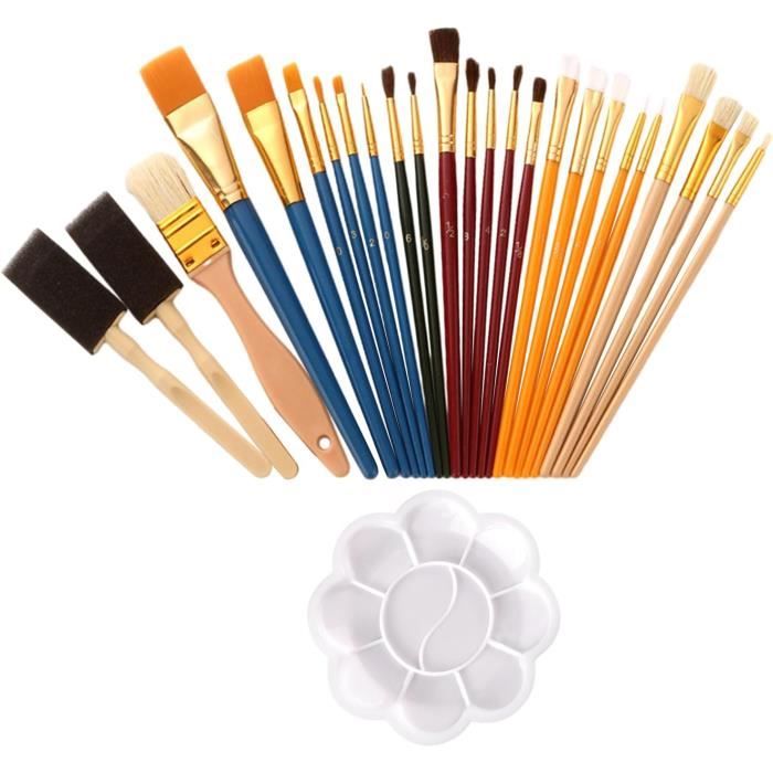 Lot De 25 Pinceaux De Peinture Colorés + Trousse De Rangement – Kit Créatif Pour Aquarelle, Acrylique Et DIY